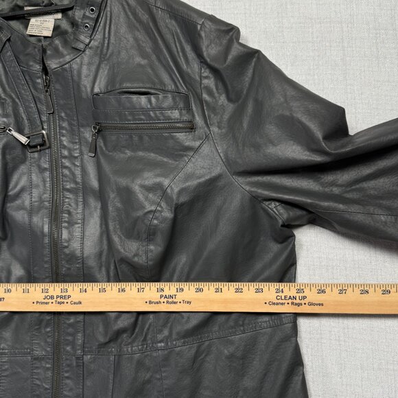 Vintage Jessica London Leather Jacket Black Long Zip Front Plus Size 22 - Picture 9 of 13